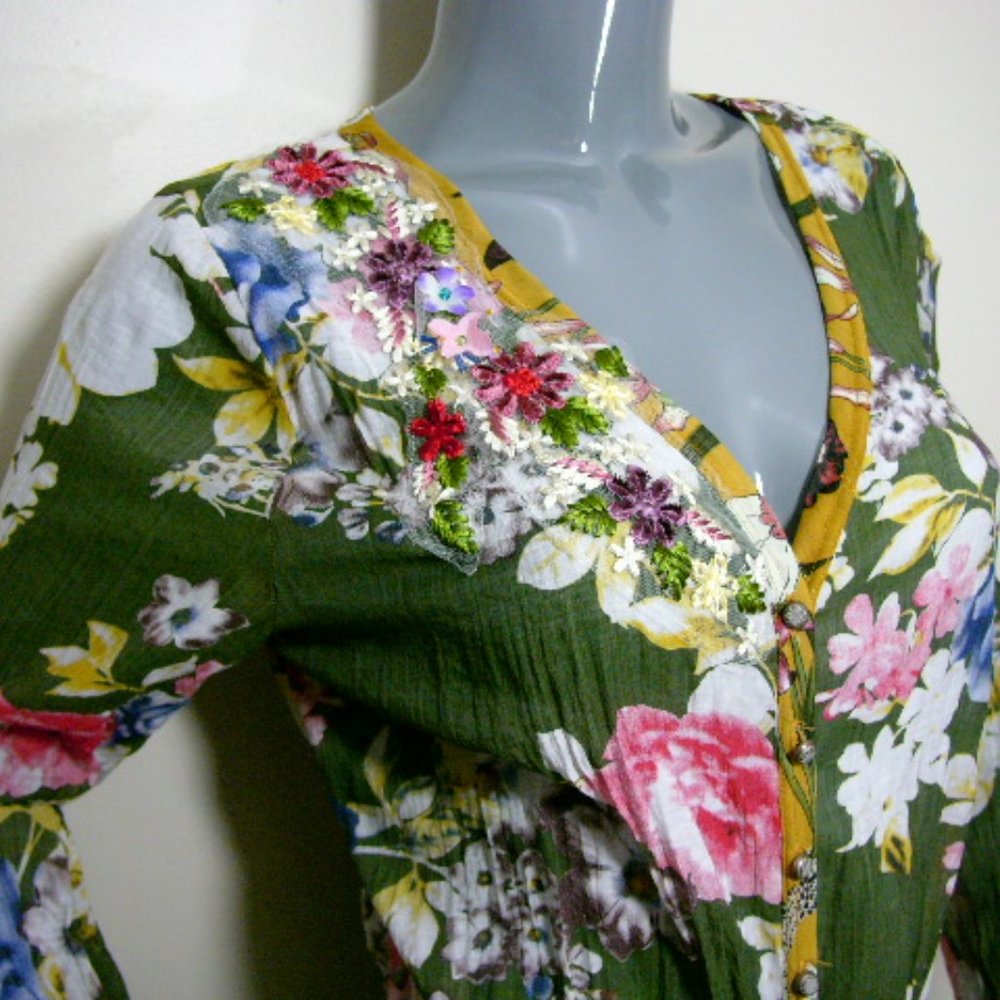 Aratta Embroidered Dress "Field of Dreams’" Sheer Floral Duster Size Medium